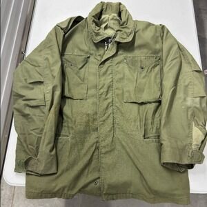 Vintage Military Field Jacket Olive Drab Green M-65 Style Utility Coat Mens L